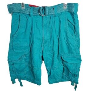 Jordan Craig Dress Casual Shorts 34 Teal Denim Distressed Cargo Pants With Belt